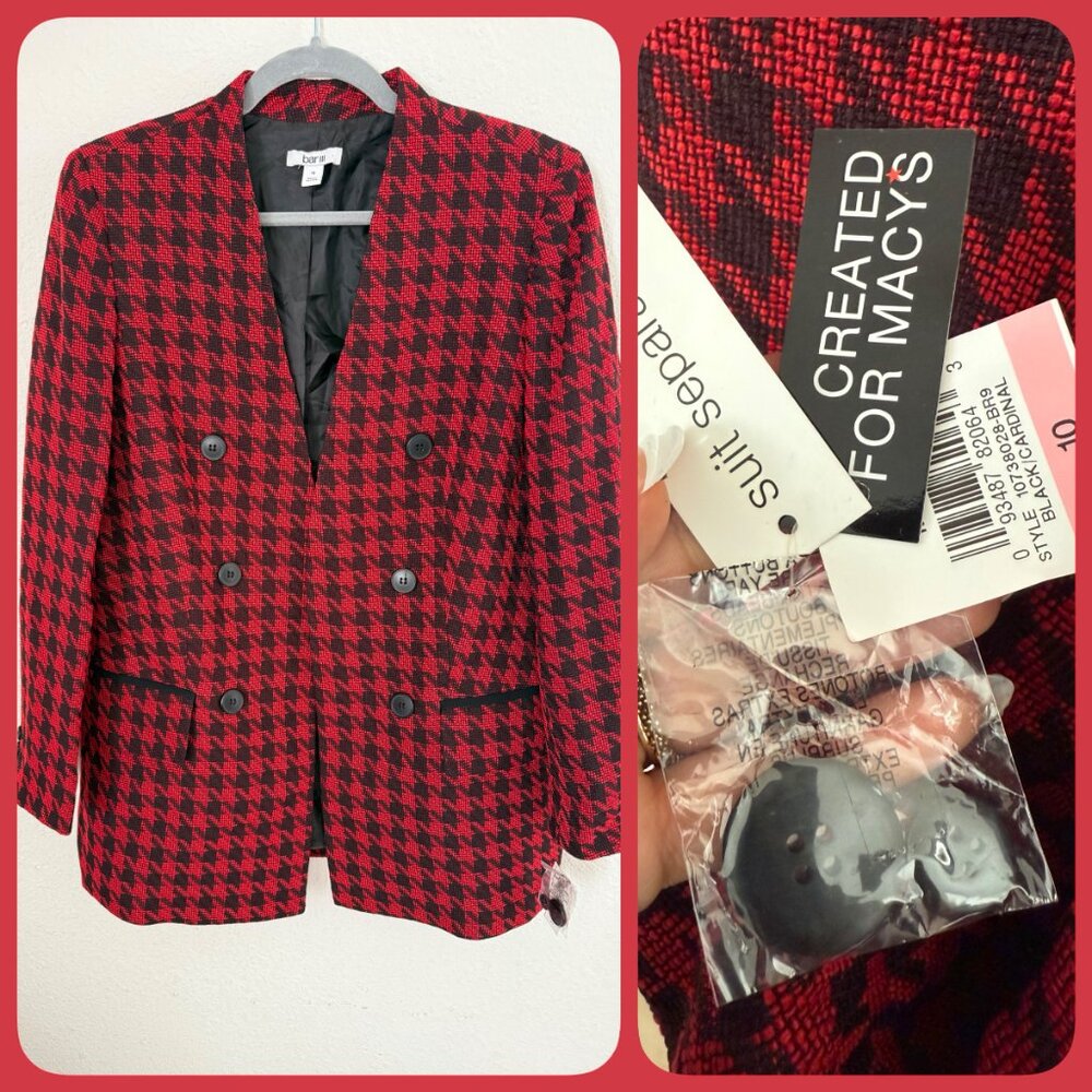 Bar III Red and Black Houndstooth Double-Breasted Blazer